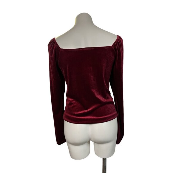 Green Envelope Red Velvet Renaissance Top Ruched & Queen Anne Neckline Medium - Picture 5 of 8